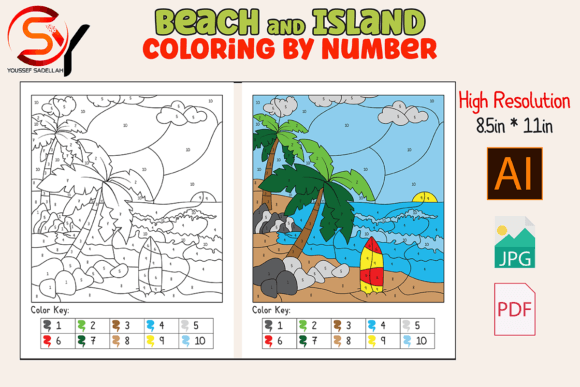 Beach and Island Color by Numbers 10: A Creative Activity for Skill Building