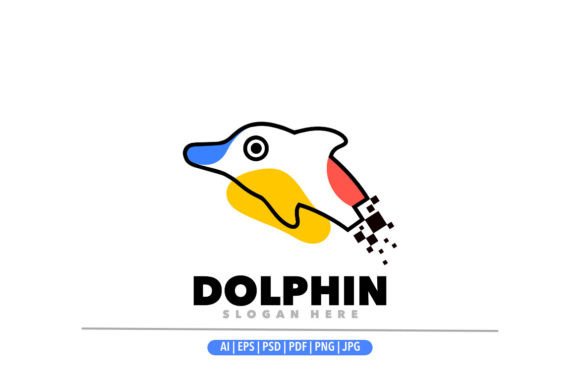 Dolphin Pixel Line Color Logo Template: A Modern Vector Asset