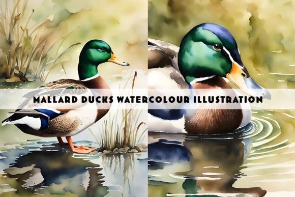 Mallard Duck Watercolour Duo: Nature-Inspired Design Assets