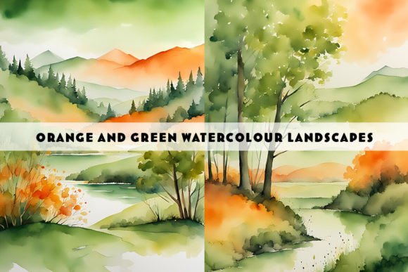 Orange and Green Watercolour Landscapes: A Designer's Asset