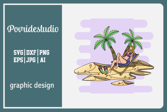 Summer Icon: Beach Woman Color Outline for Vibrant Design