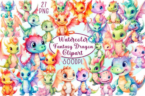 Unleashing the Magic of Watercolour Colourful Fantasy Dragon Clipart