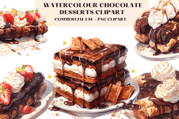 Watercolour Chocolate Desserts Clipart for Creative Projects